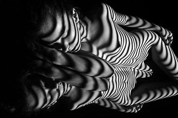 Image showing The nude woman with black and white zebra stripes