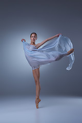 Image showing The beautiful ballerina dancing with blue veil