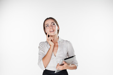 Image showing Young business woman with laptop