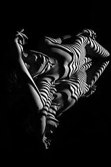 Image showing The nude woman with black and white zebra stripes