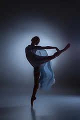 Image showing The beautiful ballerina dancing with blue veil