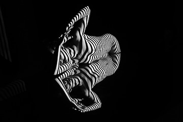 Image showing The nude woman with black and white zebra stripes