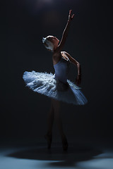 Image showing Portrait of the ballerina in ballet tatu on dack background
