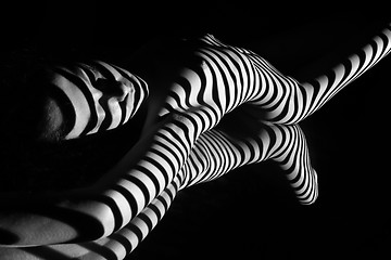 Image showing The nude woman with black and white zebra stripes