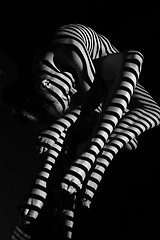 Image showing The nude woman with black and white zebra stripes