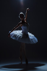 Image showing Portrait of the ballerina in ballet tatu on dack background