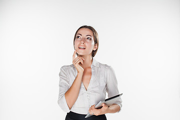 Image showing Young business woman with laptop