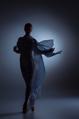 Image showing The beautiful ballerina dancing with blue veil