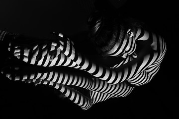 Image showing The nude woman with black and white zebra stripes