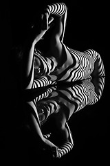 Image showing The nude woman with black and white zebra stripes