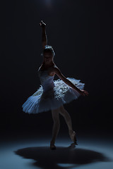 Image showing Portrait of the ballerina in ballet tatu on dack background