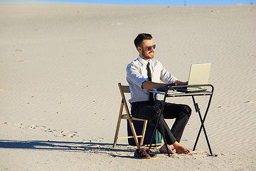 Image showing Businessman using  laptop in a desert