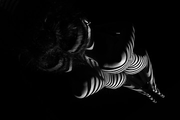 Image showing The nude woman with black and white zebra stripes