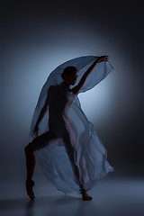 Image showing The beautiful ballerina dancing with blue veil