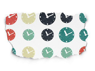 Image showing Timeline concept: Clock icons on Torn Paper background