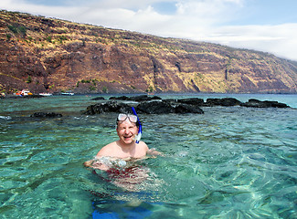 Image showing Happy man snorkeling