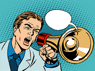 Image showing man megaphone policy promotion