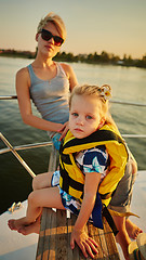 Image showing Mother, daughter on yacht.  Concept of the family