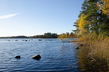 Image showing Blue lake with fall colors