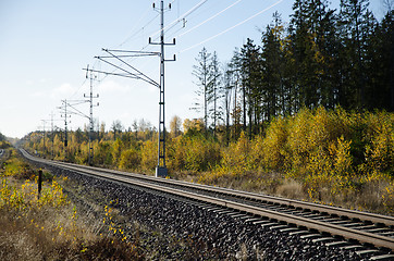 Image showing Railroad tracks in a golden landscape