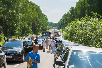 Image showing Traffic jam on road to military exhibition