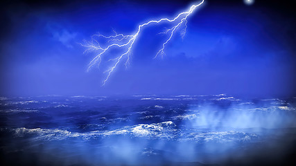 Image showing Lightning over ocean