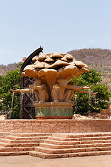 Image showing Gigantic monkey statues on fountain in famous Lost City