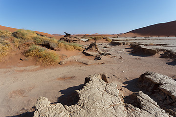 Image showing beautiful sunrise landscape of hidden Dead Vlei