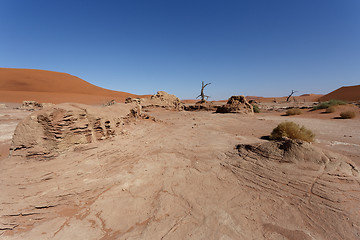 Image showing beautiful sunrise landscape of hidden Dead Vlei