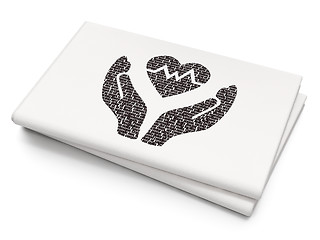 Image showing Insurance concept: Heart And Palm on Blank Newspaper background