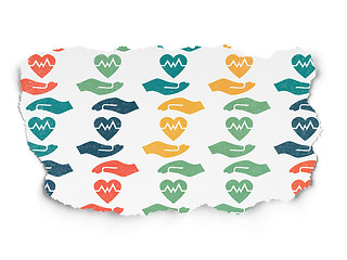 Image showing Insurance concept: Heart And Palm icons on Torn Paper background