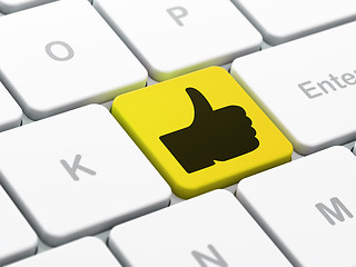 Image showing Social media concept: Thumb Up on computer keyboard background