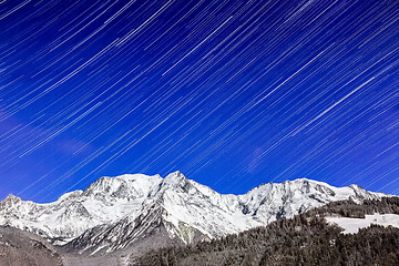 Image showing Star Trails Over Mont Blanc