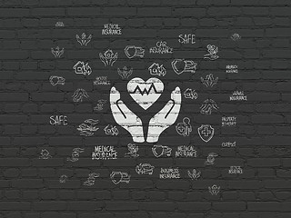 Image showing Insurance concept: Heart And Palm on wall background