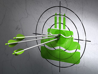 Image showing Entertainment, concept: arrows in Cake target on wall background