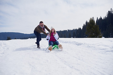 Image showing happy young couple having fun on fresh show on winter vacation