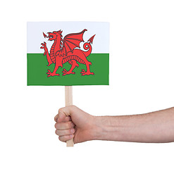 Image showing Hand holding small card - Flag of Wales