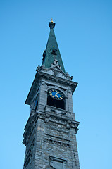 Image showing 
Detail of the bell tower of the church of Saint Moritz, Switzer
