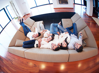 Image showing friends group get relaxed at home