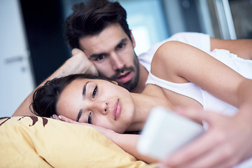 Image showing couple relax and have fun in bed