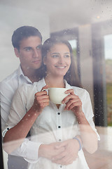 Image showing relaxet young couple drink first morning coffee