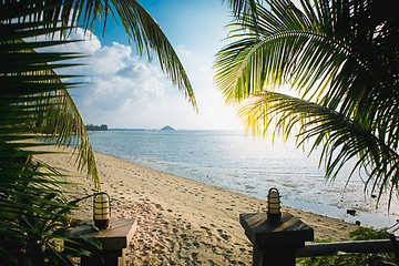 Image showing Sunset over the tropical beach. 