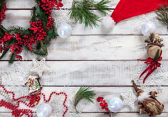 Image showing The wooden table with Christmas decorations 