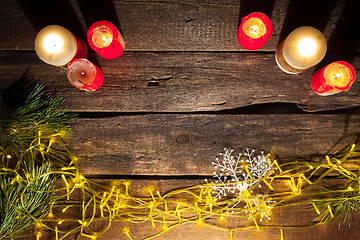 Image showing The wooden table with Christmas decorations 