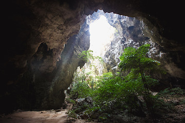 Image showing Sunl light in the cave at Thailand