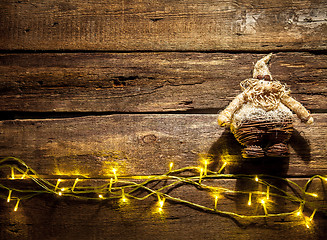 Image showing The wooden table with Christmas decorations 