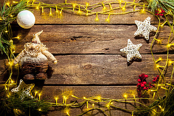 Image showing The wooden table with Christmas decorations 