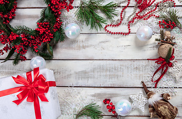 Image showing The wooden table with Christmas decorations 