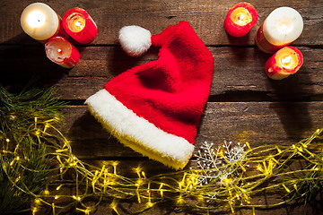 Image showing The wooden table with Christmas decorations 