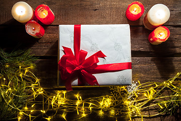 Image showing The wooden table with Christmas decorations 